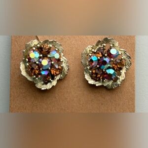 Vintage Lisner Rhinestone and Aurora Borealis Crystal Screw Back Earrings